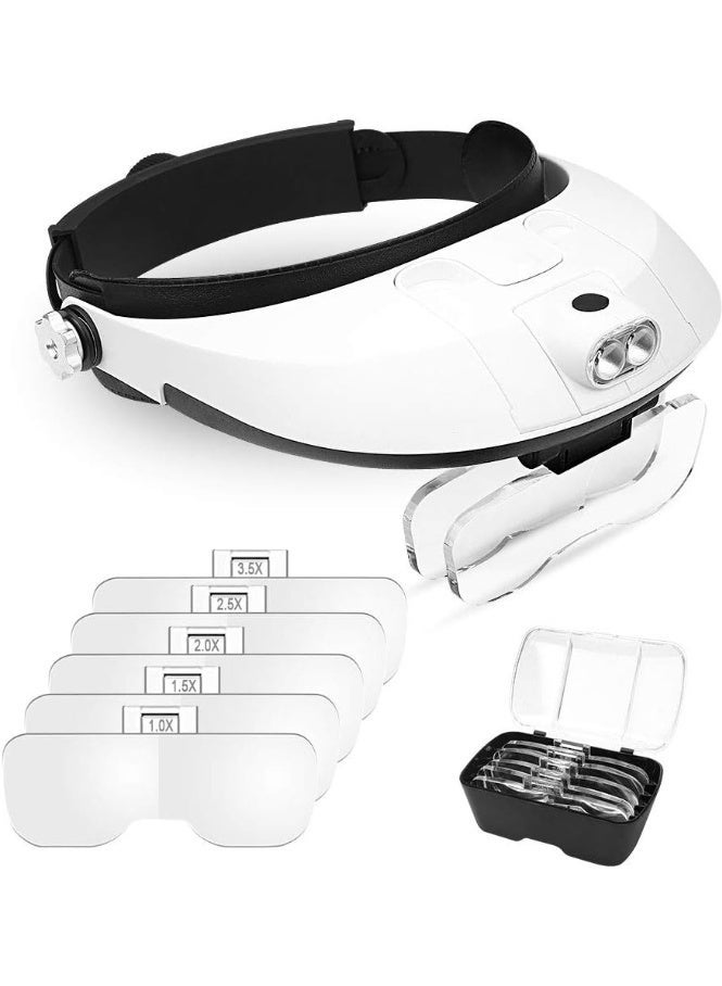 1X إلى 6X مكبر الرأس ، زجاج مكبر رأس جبل مع ضوء LED للعمل القريب المجوهرات لوب تمديدات الرموش مشاهدة إصلاح القراءة - Image 1